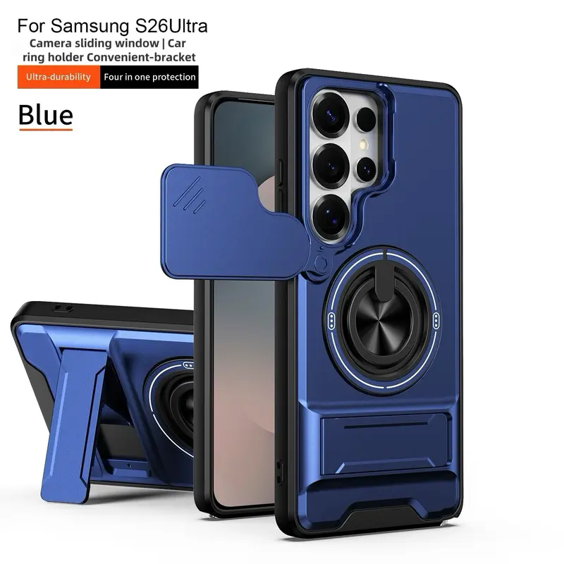 Samsung Rotating Ring Phone Case, Compatible with Samsung 25/24/23/22/21 Ultra, High-End Design, Practical Stand Case, TPU+PC Armor Shell, with Camera Protector, Unisex, Military-Grade Protective Case