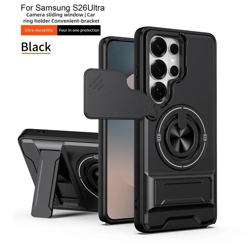 Samsung Rotating Ring Phone Case, Compatible with Samsung 25/24/23/22/21 Ultra, High-End Design, Practical Stand Case, TPU+PC Armor Shell, with Camera Protector, Unisex, Military-Grade Protective Case
