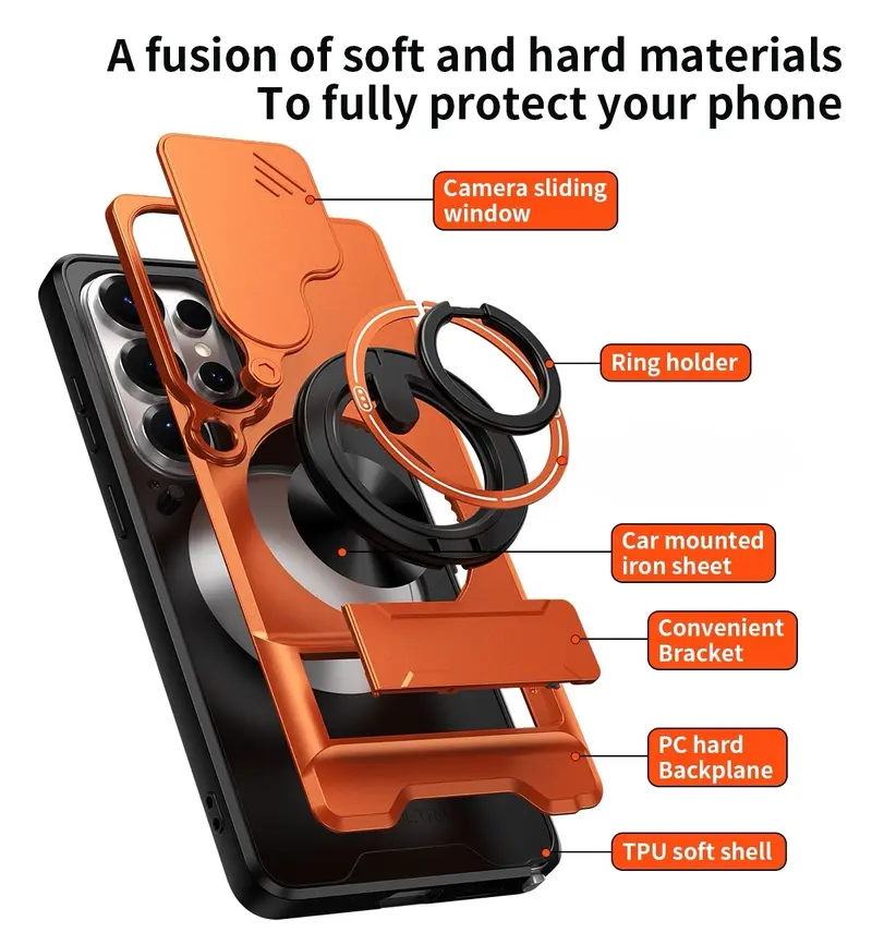 Samsung Rotating Ring Phone Case, Compatible with Samsung 25/24/23/22/21 Ultra, High-End Design, Practical Stand Case, TPU+PC Armor Shell, with Camera Protector, Unisex, Military-Grade Protective Case