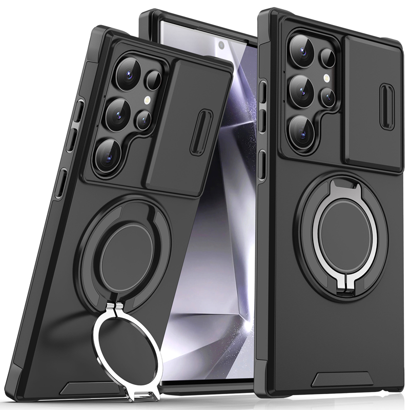 50% OFF!  Magnetic Stand Phone Case for Samsung – Slide Camera Cover, 360° Ring Grip & Kickstand, Full Protection