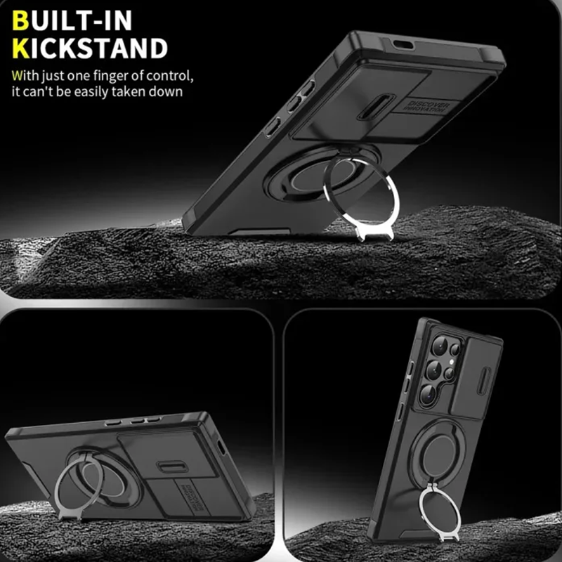 50% OFF!  Magnetic Stand Phone Case for Samsung – Slide Camera Cover, 360° Ring Grip & Kickstand, Full Protection