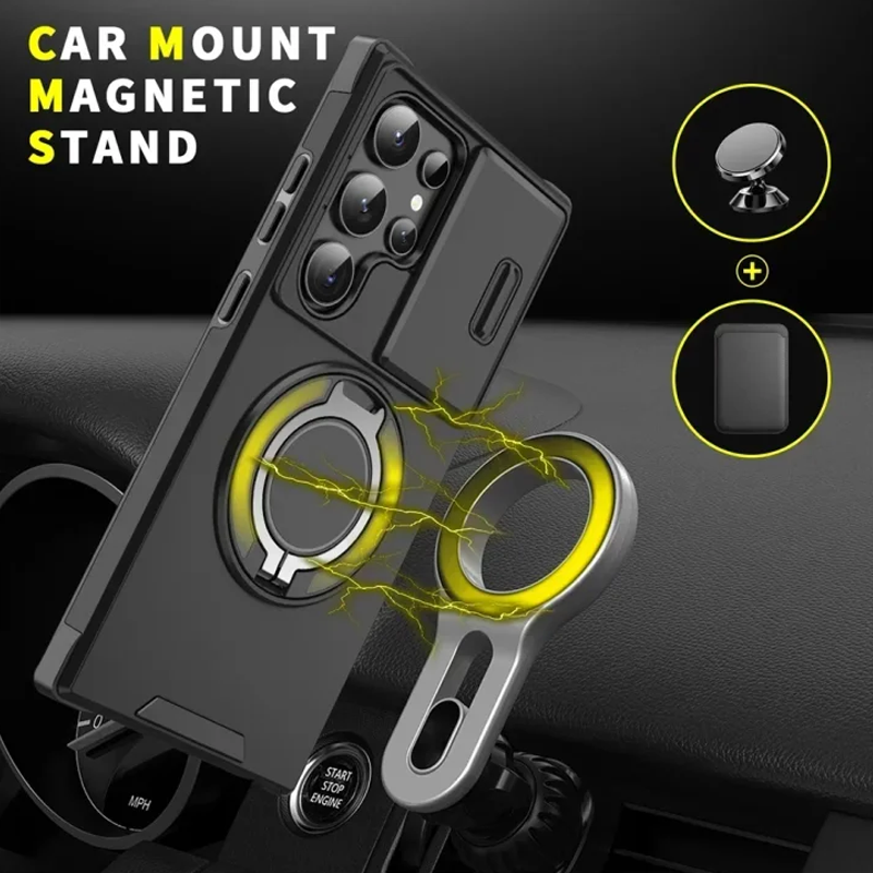 50% OFF!  Magnetic Stand Phone Case for Samsung – Slide Camera Cover, 360° Ring Grip & Kickstand, Full Protection