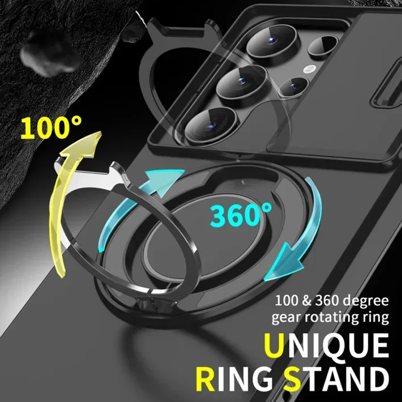50% OFF!  Magnetic Stand Phone Case for Samsung – Slide Camera Cover, 360° Ring Grip & Kickstand, Full Protection