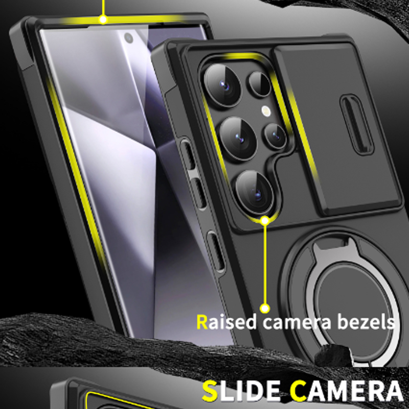 50% OFF!  Magnetic Stand Phone Case for Samsung – Slide Camera Cover, 360° Ring Grip & Kickstand, Full Protection