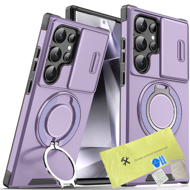50% OFF!  Magnetic Stand Phone Case for Samsung – Slide Camera Cover, 360° Ring Grip & Kickstand, Full Protection